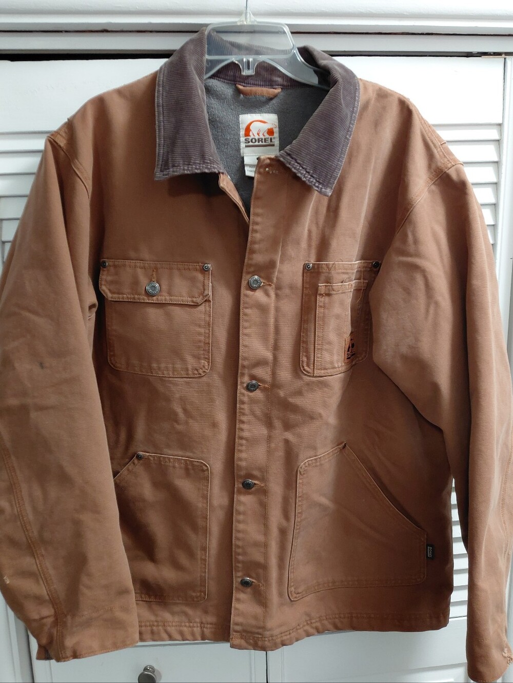Sorel Men's Brown Canvas Barn Jacket with Dark Brown Corduroy Collar